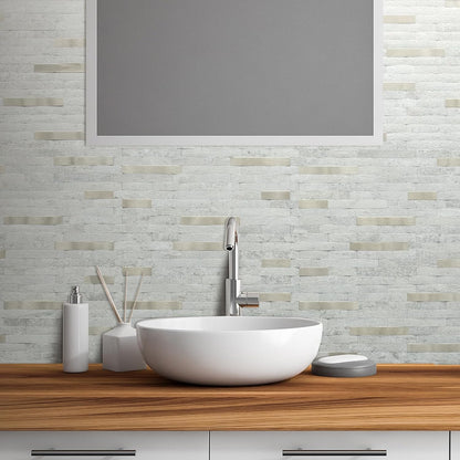 AULIGET 20 Sheets Peel and Stick Backsplash, Black & Grey Wood Look PVC Mixed Metal Stick on Backsplash Tiles for Kitchen