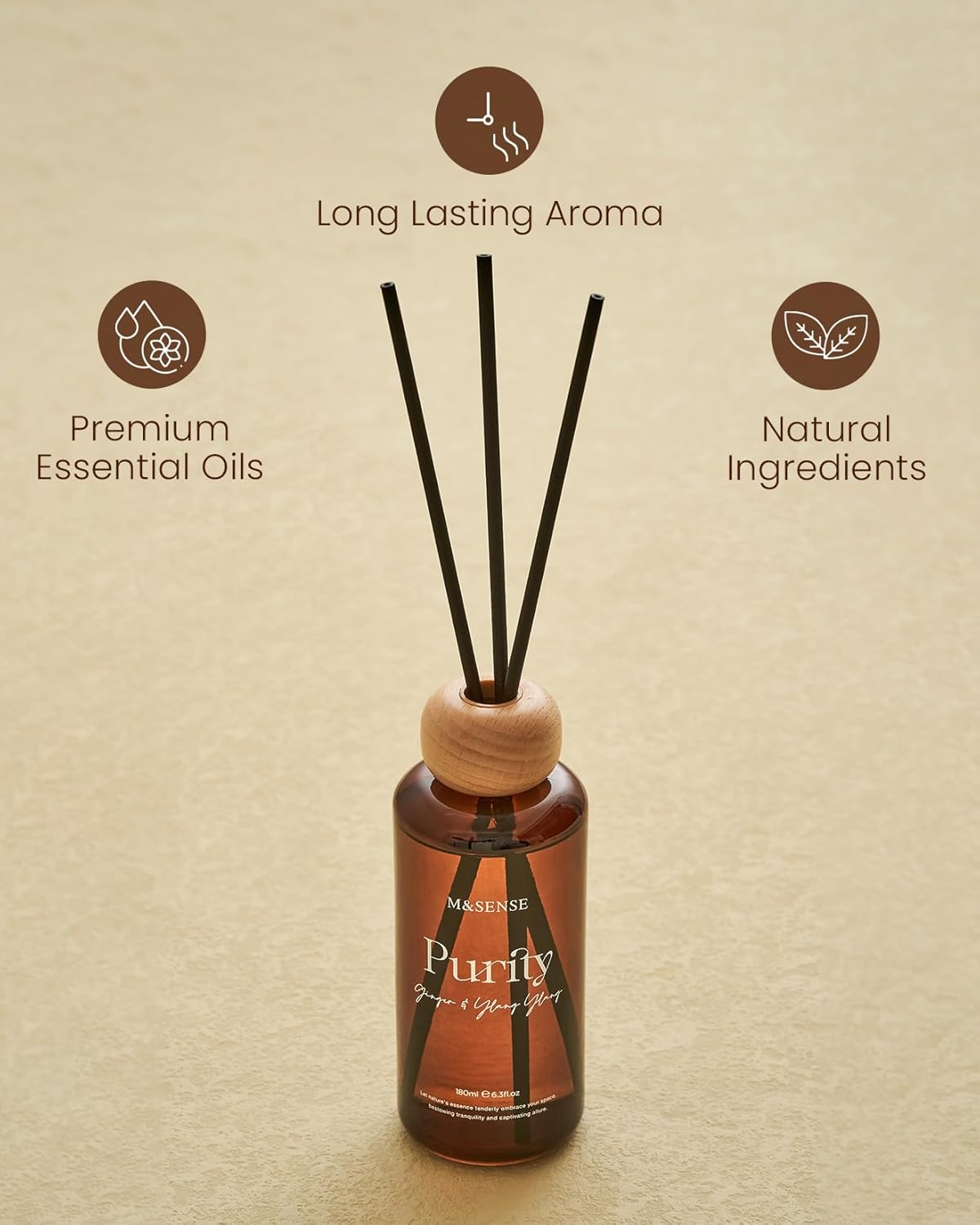 M&SENSE Reed Diffuser Set, Jasmine Sandalwood Scented 6.3 fl oz Natural Essential Oil Diffusers with Sticks, Non-Toxic Organic Air Freshener, Long-Lasting Fragrance Oils for Home Bathroom Living Room