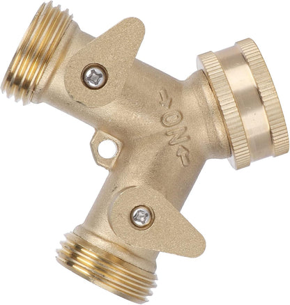 Garden Hose Splitter 2 - Way | All - Brass Strong Valve | NPT 3/4 Thread for Outdoor Watering/Laundry/Car Washing | Leak - Proof Design with Adjustable Output