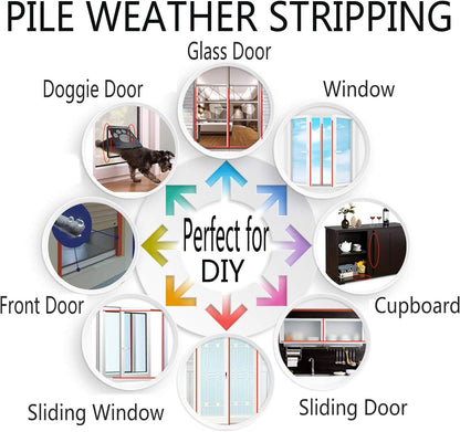 Self-Adhesive Pile Weather Stripping Seal for Sliding Windows and Door Frames, 16.5ft x 11/32 inch, Grey