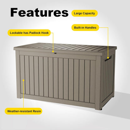 320 Gallon Waterproof Outdoor Storage Box, UV Resistant Resin Deck Box with Hydraulic Rod for Reinforced Stability, Perfect for Patio, Garden, and Pool（Black，320 Gallon）