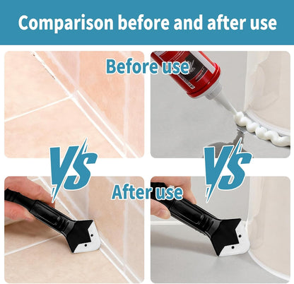 Silicone Caulking Tool Kit，Glass Glue Angle Scraper,Floor Glue Scraper， Caulk Remover Tool, Stainless Steelhead Caulk Remover and Sealant Scraper, Caulk Remover for Kitchen，Bathroom，Window，Joint,