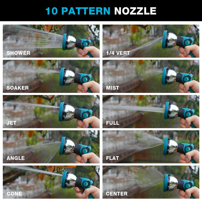 Besiter Garden Hose Nozzle Sprayer: 2 Pack 10 Watering Patterns Spray Nozzles Heavy Duty Metal Hose Head Hose Attachment, Thumb Control On Off Valve