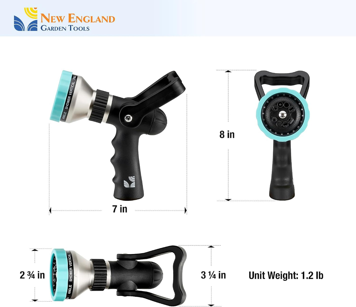 Heavy Duty Metal Fireman’s Hose Nozzle 500003, 10-Pattern Hose Sprayer with Lever Control & Comfort Grip, High Flow Design, by New England Garden Tools, for Watering Plants, Yards, Washing Cars & Pets