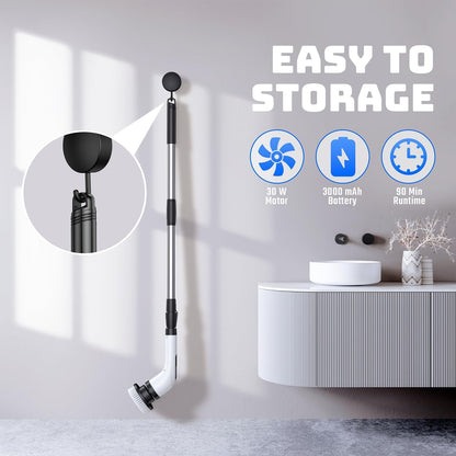 Electric Spin Scrubber for Bathroom: Shower Scrubber with Long Handle | Dual Speed Cordless Power Cleaning Scrub, 7 Brush Heads, IPX7 Waterproof Heavy Duty Cleaner Tools for Tub Tile Grout Wall