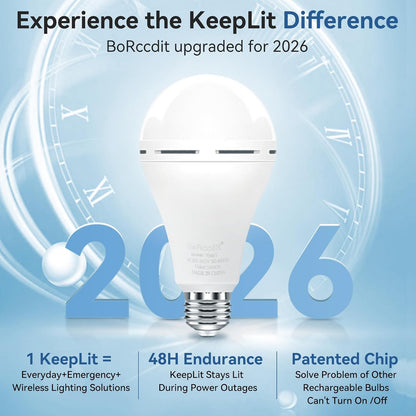 BoRccdit A21 6PK Emergency-Rechargeable-Light-Bulb, Keep Lighting During Power Outage, 12W 6500K LED 65W Equivalent Light Bulbs, 1200 mAh Battery Backup Light Bulbs for Home Power Failure