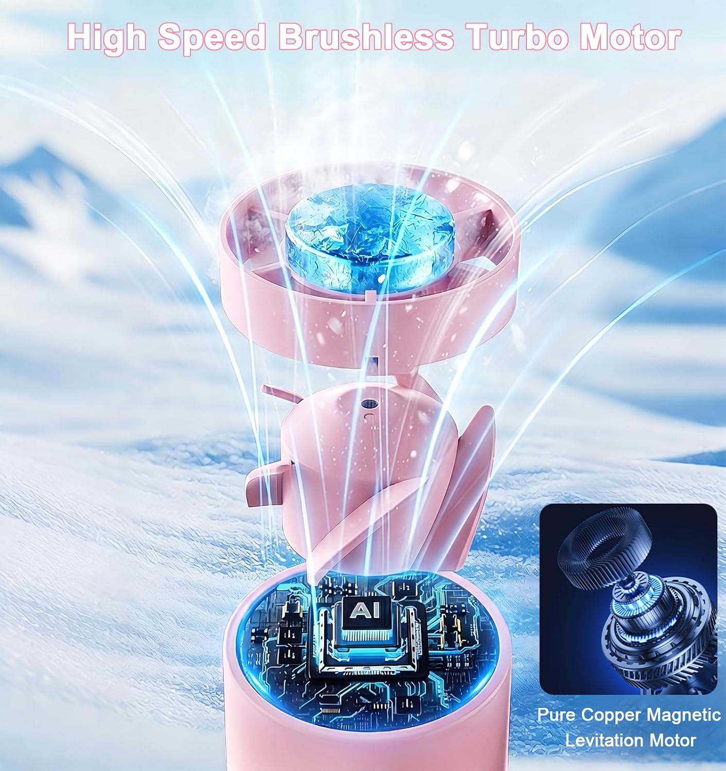 Portable Handheld Mini Fan with Ice Cooling Plate, Personal Clip On Turbo Fan Rechargeable, 18000 RPM 6 Speeds, 360° Detachable Clip, Pocket AC Fans Blow Cold Air for Beach Car Stroller Travel Makeup