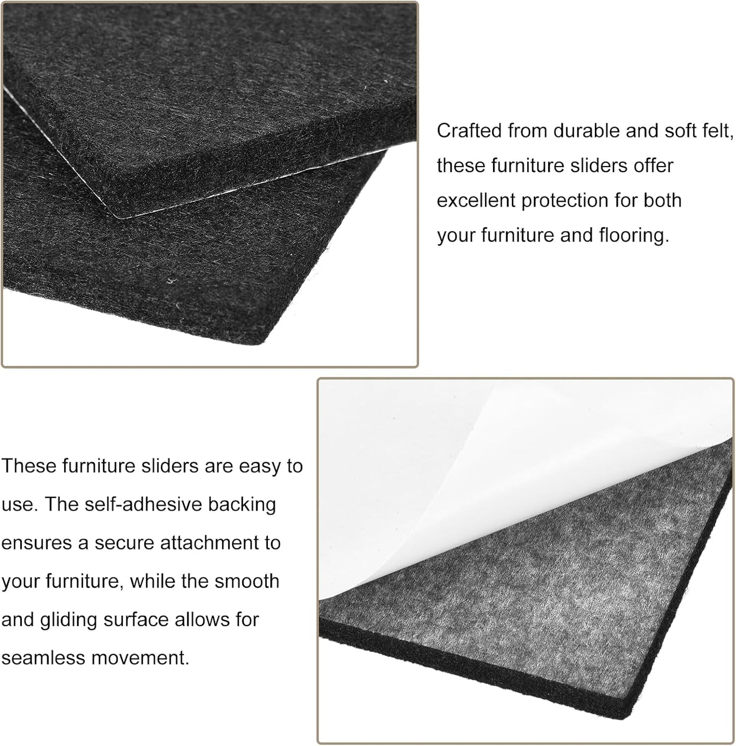 uxcell Furniture Pads, 16Pcs 2.5" - Square Self Adhesive Felt Furniture Pads, Floor Protectors for Furniture Feet Chairs Legs Hardwood Floors (Brown)