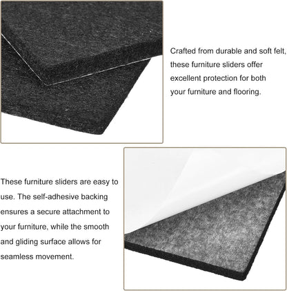uxcell Furniture Pads, 24Pcs 1.5" - Square Self Adhesive Felt Furniture Pads, Floor Protectors for Furniture Feet Chairs Legs Hardwood Floors (Black)