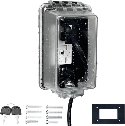 Universal Weatherproof Electrical Outlet Cover with Lock, Baby Proof Outlet Lock Box, Fits Most 2.6 "H x 2.56 "W or Smaller Plugs, Clear Outlet Waterproof Cover Box Fit for Outdoor In-Use