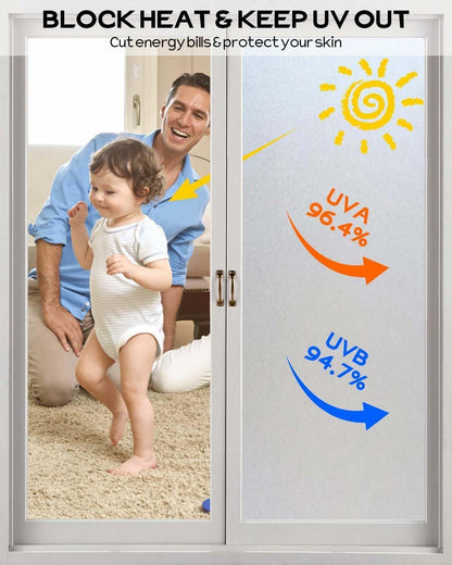 Frosted Window Film, Removable Glass Door Privacy Film, Suitable for Bathrooms, Offices, Static Cling Decorative Film, Reusable Window Stickers (Pure, 17.5X78.7 Inch)