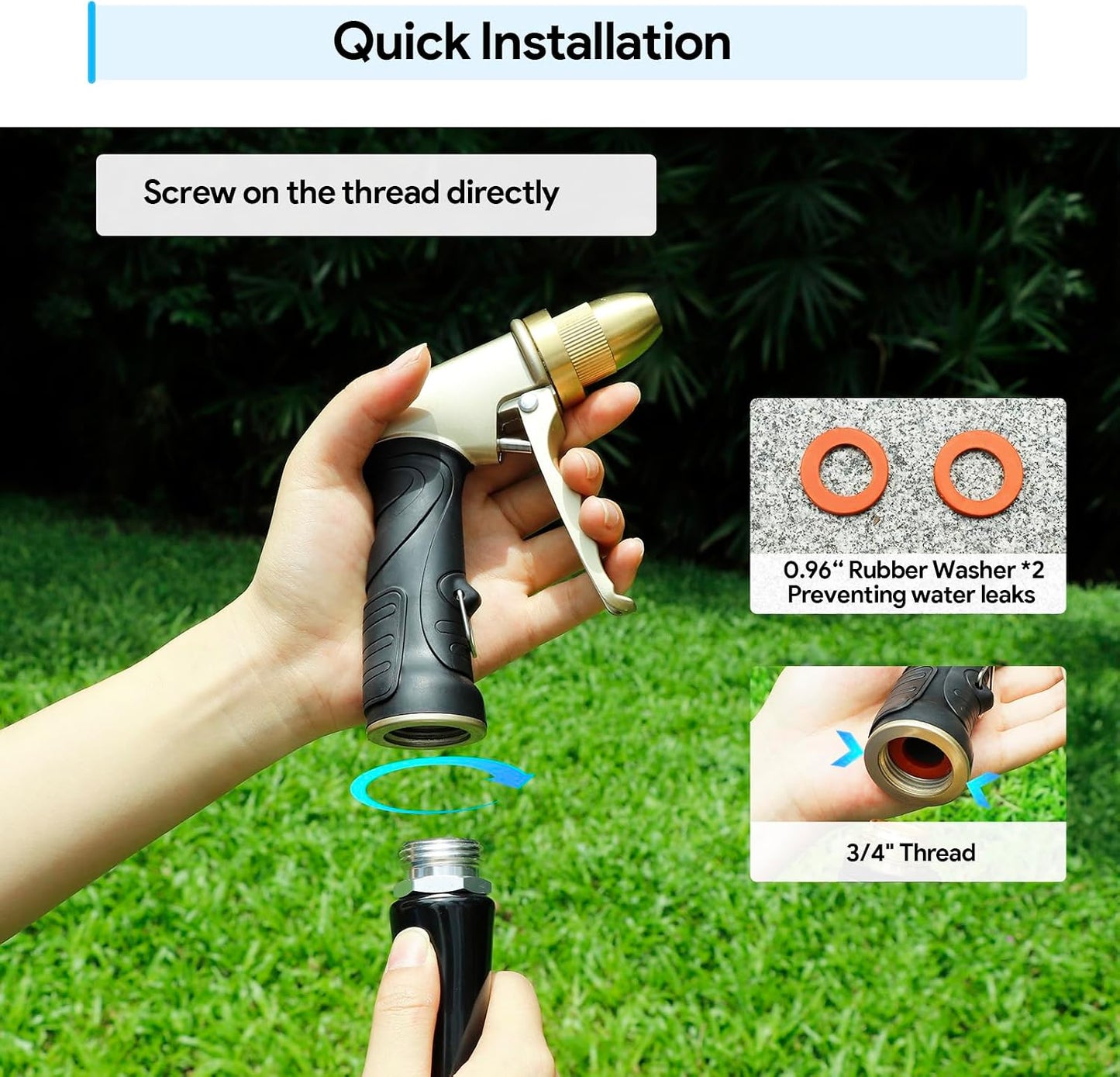 Garden Hose Nozzle, Heavy Duty Metal Spray Nozzle | Upgraded, High Pressure, Adjustable Spray Patterns, For Watering Plants, Car Washing, Pet Showering