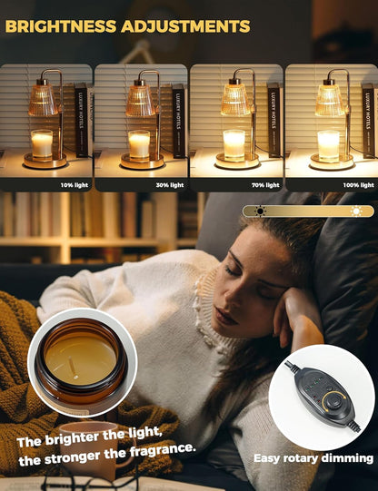 TATAANTY Candle Warmer Lamp with Timer and Dimmer, 4 Brightness Levels, Wooden Base, Mothers Day Gifts, Birthday Gift for Women, Golden, Home Decor Suitable for Bedroom, Offices, Living Rooms
