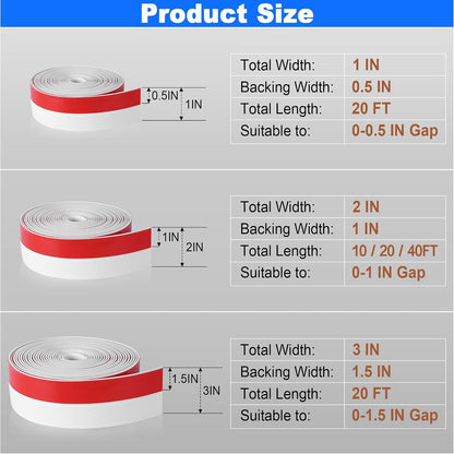 ToLanbbt Weather Stripping Silicone Door Seal Strip 2 in x 20 ft Door Draft Stopper Self Adhesive Door Draft Tape, Side & Bottom Gaps Insulation Strip for Glass Shower Door Sliding Door Window, Black