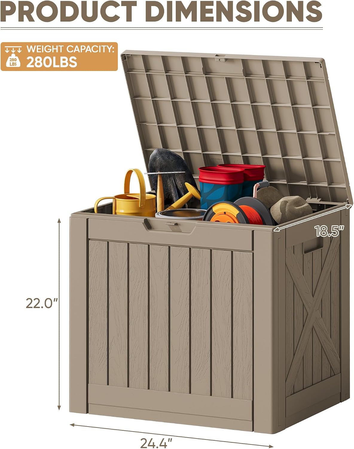 JUMMICO 31 Gallon Resin Deck Box Waterproof Indoor Outdoor Storage Boxes for Patio Furniture Cushions and Garden Tools (Brown)