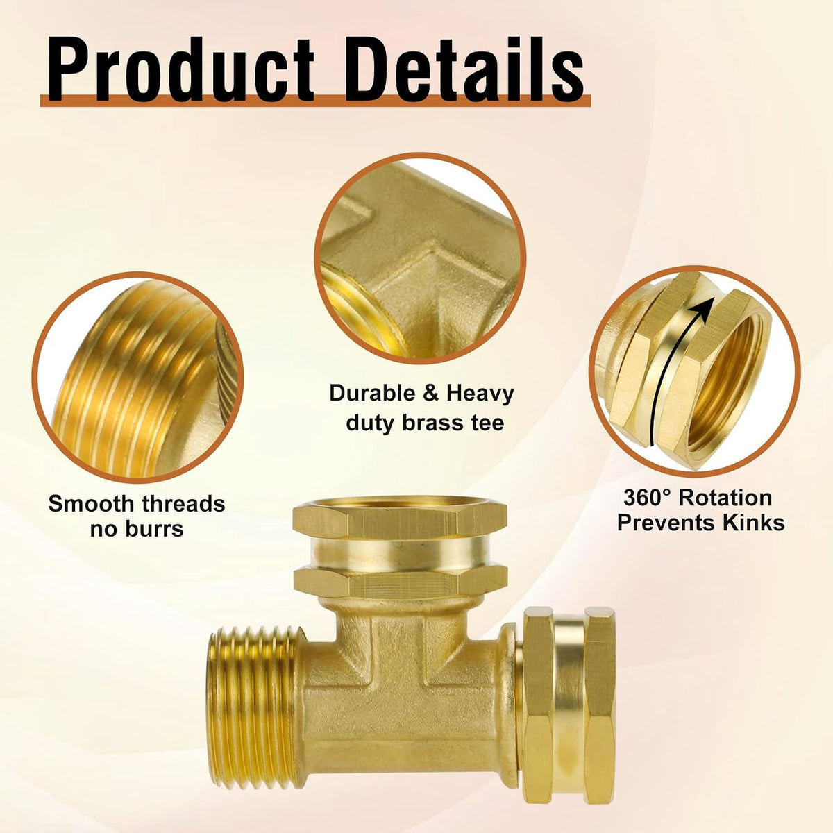 GHT 3/4 Hose Splitter 2 Way, Brass Hose Y for Outdoor Spigot | for garden hoses, sprinklers, drip irrigation and patios, good sealing performance, sturdy, leakproof, full flow port