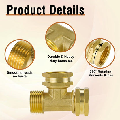 GHT 3/4 Hose Splitter 2 Way, Brass Hose Y for Outdoor Spigot | for garden hoses, sprinklers, drip irrigation and patios, good sealing performance, sturdy, leakproof, full flow port