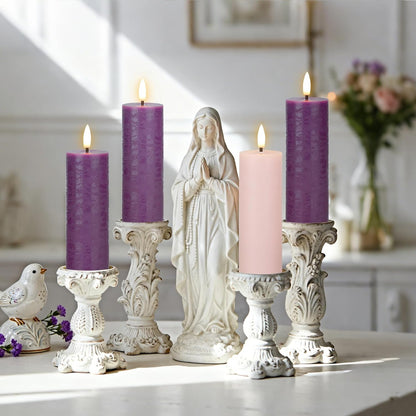 Flickering Flameless Candles, Real Wax Battery Operated Candles with Remote, Flat Top Led Flameless Pillar Candles for Home, Wedding, Party Decor, Set of 4, Φ 3" H 4" 5" 6" 8", Ivory