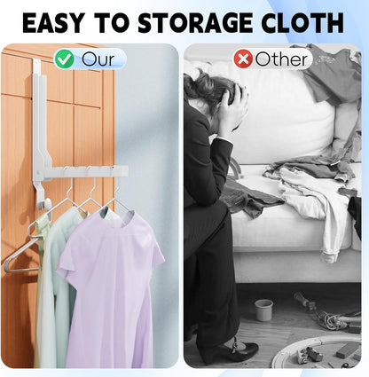 2 Pack Over The Door Hanger Folding Clothes Drying Rack, Folding Hanging Coat Rack for Indoor Laundry Room Compact Small Space Foldable Portable Clothing Hanger Hook Collapsible (Wihte-2(Upgraded))