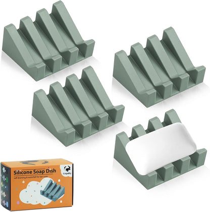 Self Draining Soap Dish Holder,Silicone Soap Dish,for Bathroom,Kitchen, Sponges，Can Extend Soap Life，Keep Soap Bars Dry and Easy Cleaning (White,1-Pack) - Colors B