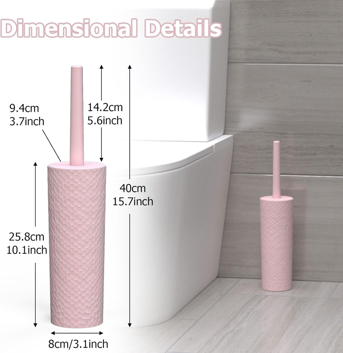 Topsky 2 Pack Compact Toilet Brush & Holder Set, Plastic Round Barrel Loo Brush with 2 Replacement Toilet Brush Head, Durable for Bathroom Toilet, Gray