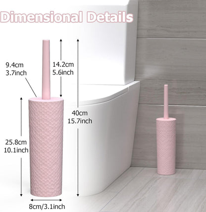 Topsky 2 Pack Compact Toilet Brush & Holder Set, Plastic Round Barrel Loo Brush with 2 Replacement Toilet Brush Head, Durable for Bathroom Toilet, Gray