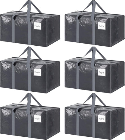 6 Pack Extra Heavy Duty Large Moving Bags with Strong Zipper & Comfortable Handles, Sturdy & Durable Clothes Storage Bags Totes Bins, Blue Packing Moving Boxes for College Supplies, Dark Blue