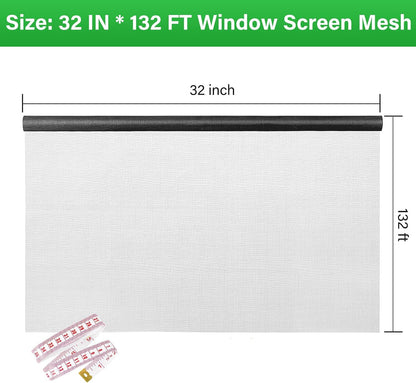 Window Screen Replacement Kit 32 Inch X 66 Feet Durable High Hardness Nanofibers Roll Screen Mesh Window Screen Repair Kit Black for Any Door and Window