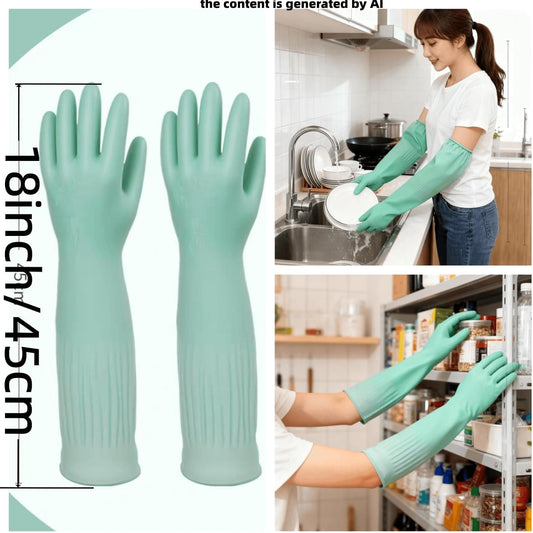 18inch Household Cleaning Rubber Kitchen Waterproof Long Gloves,Reusable Durable Anti Slip Work Latex Gloves