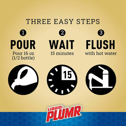 Liquid-Plumr Pro-Strength Full Clog Destroyer, Bathroom & Kitchen Sinks, Shower and Tub Drain, Safe for Pipes, Liquid Drain Cleaner, 32 Fluid Ounces