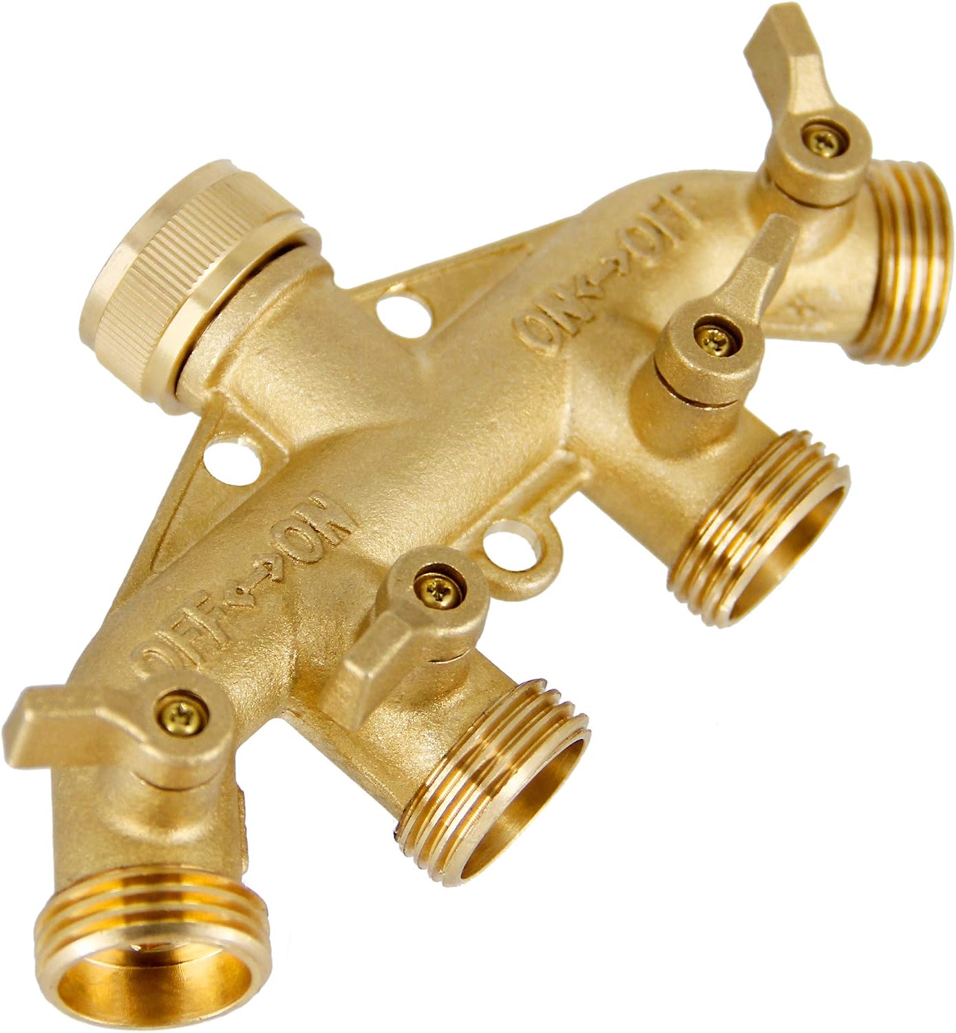 Lifynste 4 Way Brass Hose Splitter, 3/4" Brass Hose Faucet Manifold, Garden Hose Adapter Connector