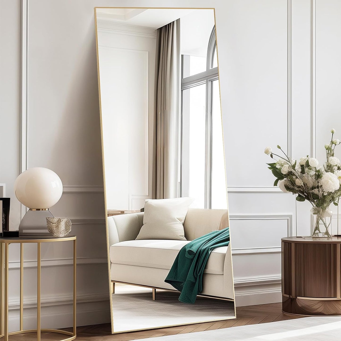 DUMOS 64"x21" Full Length Mirror, Full Body Mirror, Black | Aluminum Alloy Thin Frame, Leaning or Hanging, Suitable for Bedroom, Livingroom, Cloakroom