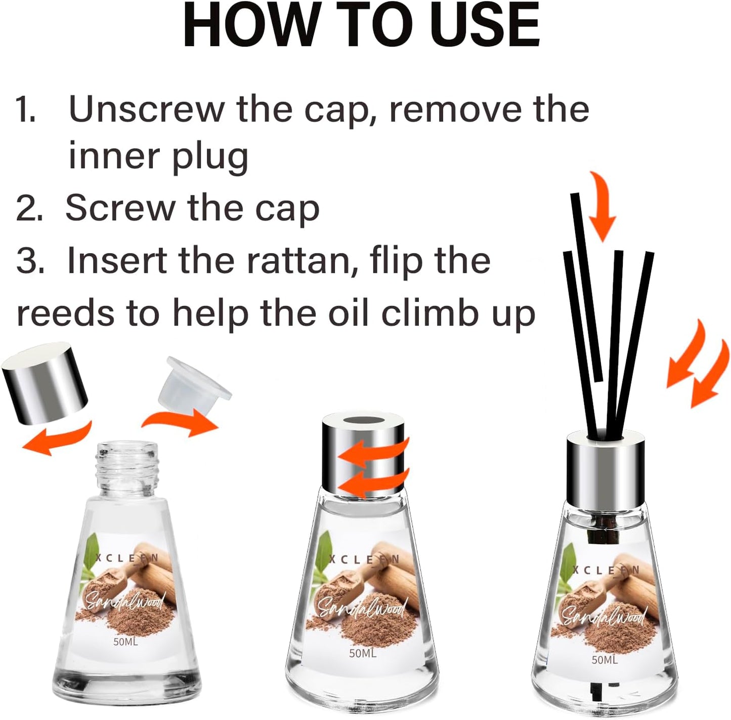 Xcleen 3 Pack Reed Diffuser, Scented Oil Diffuser with 15 Sticks, Escape/Vanilla/Moroccan Amber, Air Freshener for Bathroom & Office, Holiday Home Fragrance, Gift idea, Each 1.7Fl Oz, Total 5.1Oz