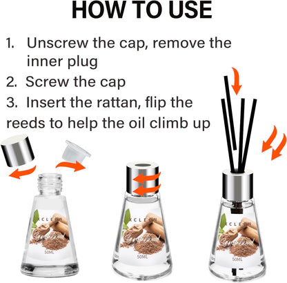 Xcleen 3 Pack Reed Diffuser, Scented Oil Diffuser with 15 Sticks, Escape/Vanilla/Moroccan Amber, Air Freshener for Bathroom & Office, Holiday Home Fragrance, Gift idea, Each 1.7Fl Oz, Total 5.1Oz