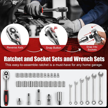 Sundpey Home Tool Kit 257-PCs - Household Basic Repair Tool Set for Men Women - General Hand Mechanic's Tool Set & Screwdriver Set & Wrench Set & Socket & Portable Tool Box Storage Case Blue