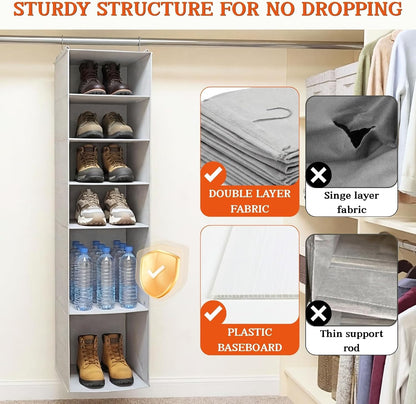 Hanging Shoe Organizer for Closet, 8 Tier Extra Wide Closet Shoe Organizer | Adjustable Shelf Height for Boots and Shoes, Heavy Duty Hanging Shoe Rack for Closet Rod, Space-Saving Shoe Storage Organizer