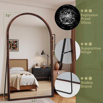 Suidia Full Length Mirror, Oversized Floor Mirror with Solid Wood Frame, Large Standing Mirror for Bedroom Living Room, Wood Art Style, Dark Walnut, 74" L x 32" W