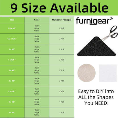 Furnigear Felt Strips with Adhesive Backing Heavy Duty Cuttable Felt Tape Roll Furniture Pads for Chair Legs - Protecting Hardwood Floors, Chair Wall Protector (Black, 80 x 0.5 x 0.14 Inch)