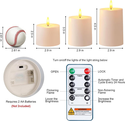 Raycare 3"x2.5" White Outdoor Waterproof Flameless Candles with Remote and Timer, Realistic LED Candles, Battery Operated Electric Fake Pillar Candles for Porch, Patio, Garden, Set of 2
