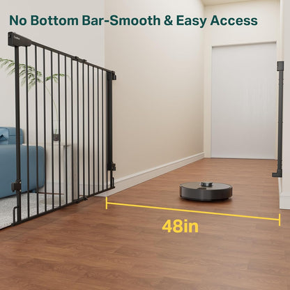 Cumbor 29.2–43" Baby Gate for Stairs, Hardware Mounted (Drill Required), Expandable No Bottom Bar Dog Gate, Auto Close Extra Wide Walk Thru, Pet & Toddler Proof Gate, Top & Bottom of Stairways (White)