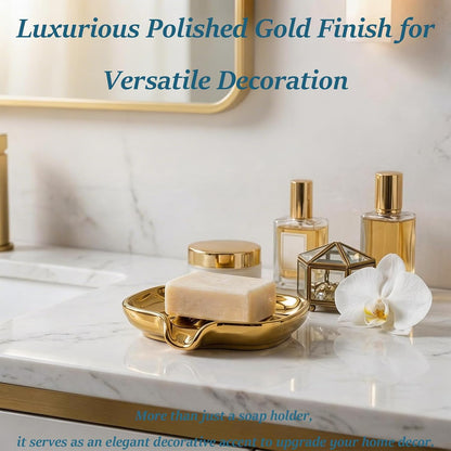 Polished Silver Soap Dish | Self-Draining Bar Soap Holder with U-Shaped Drainage, Decorative Soap Tray for Bathroom Shower & Kitchen Sink