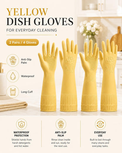 Disfore Rubber-Gloves Dishwashing Gloves for Cleaning-Kitchen - 2 Pairs Long Household Cleaning Gloves for Washing Dishes