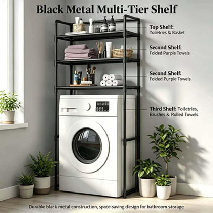 Laundry Room Organizer 3-Tier Freestanding Over Washing Machine Shelf | Black