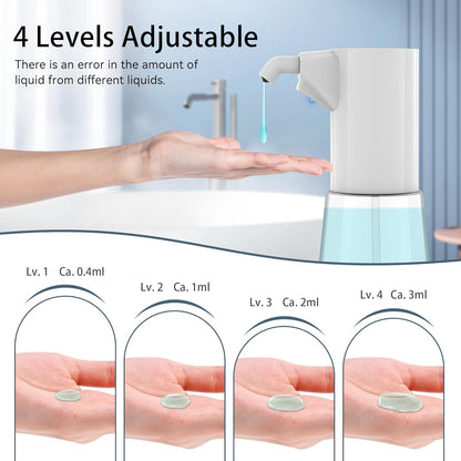 Automatic Soap Dispenser Touchless, Rechargeable 15oz/400ML Large Capacity Four-Level Adjustable Dispenser Volume Suitable for Bathroom and Kitchen (White)