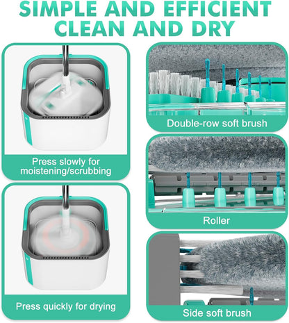 Spin Mop and Bucket Set with 2 Replaceable Microfiber Mop Pads with Self Separation Dirty and Clean Water System, Self Wringing 360° Rotating Square Mop Head for Hardwood Tile Marble Floors