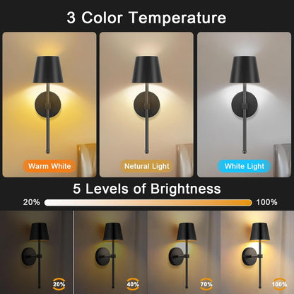 LIGHTESS Battery Operated Wall Sconce Set of Two with Touch and Remote Control, Dimmable Rechargeable Wall Lights for Living Room, Bedroom, Hallway (Gold)