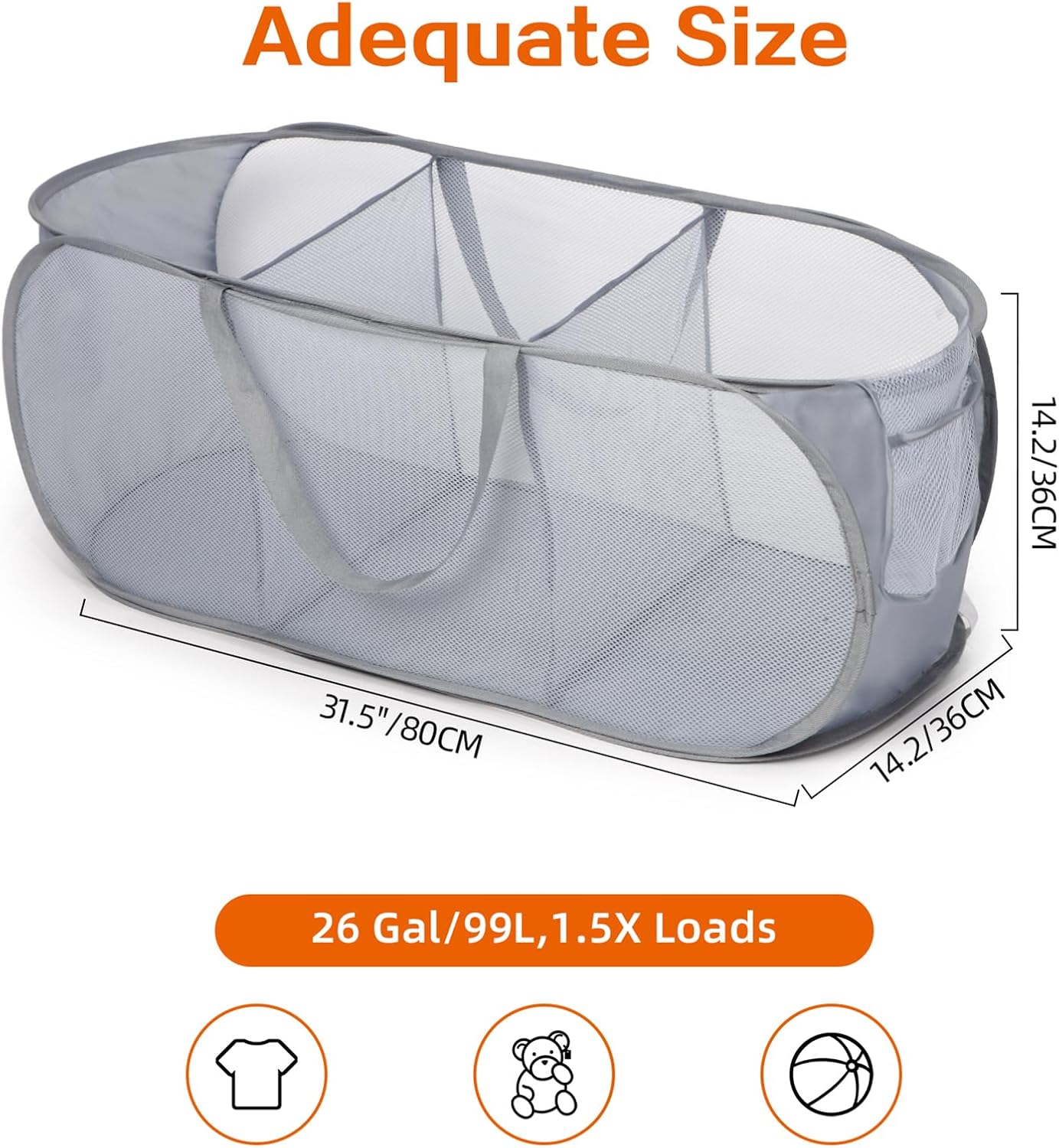 Foldable Laundry Baskets, Collapsible Mesh Laundry Hamper, Durable Pop Up Laundry Basket, 3 Compartments Clothes Hampers for Laundry, Easy to Carry & Sort for Dorm, Home, Kids Room, Travel Black