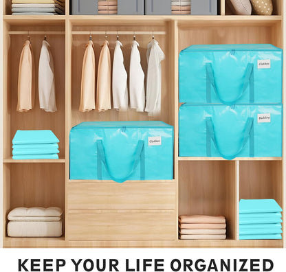 8 Pack-Extra Large Heavy Duty Moving Bags - Waterproof Storage Totes with Handles & Zippers, Foldable for College Dorm, Storage (Clear)