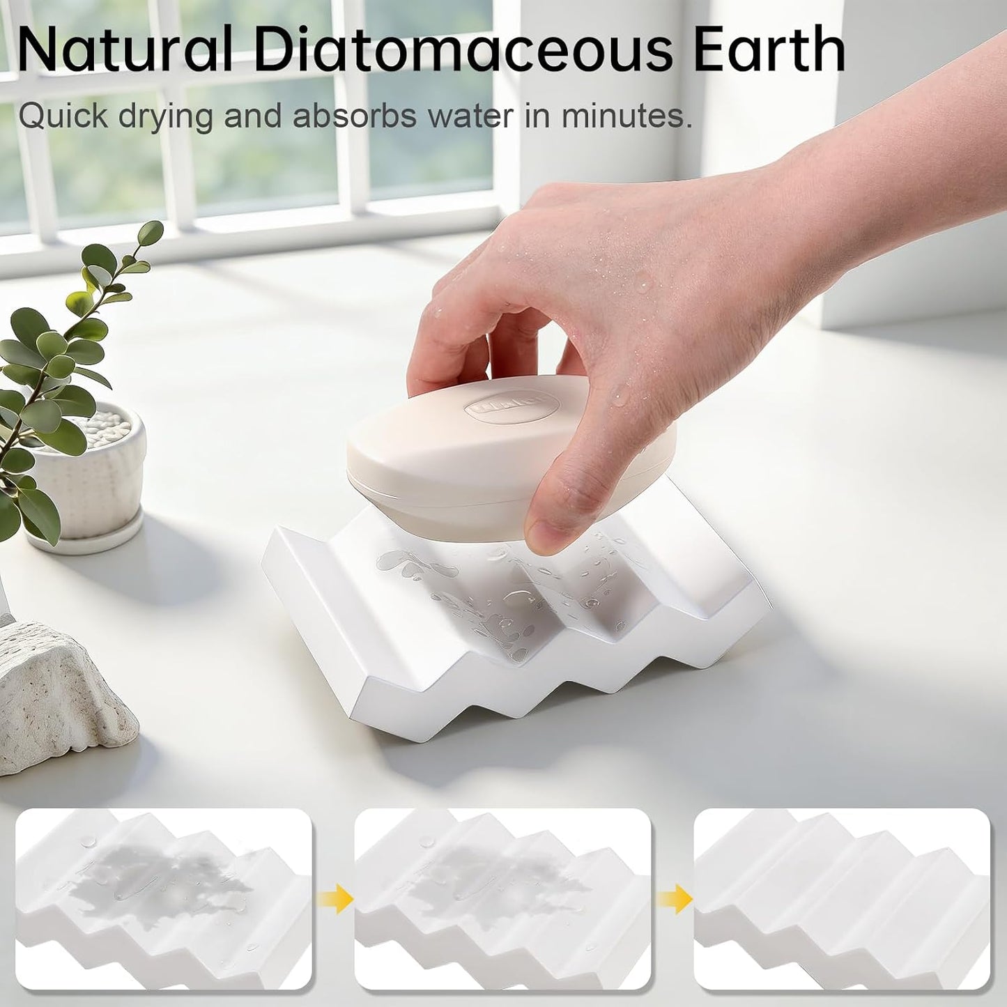 Self Draining Bar Soap Holder Diatomite Soap Dish Fast Drying Soap Saver Small Sponge Caddy for Shower, Bathroom, Kitchen Sink, Kitchen, Blue