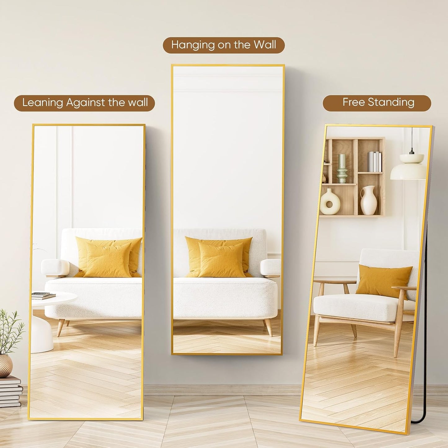 59"x16" Arched Full Length Mirror, Full Body Mirror with Leaning or Standing, Floor Standing Aluminum Frame for Bedroom, Livingroom, Cloakroom, Black